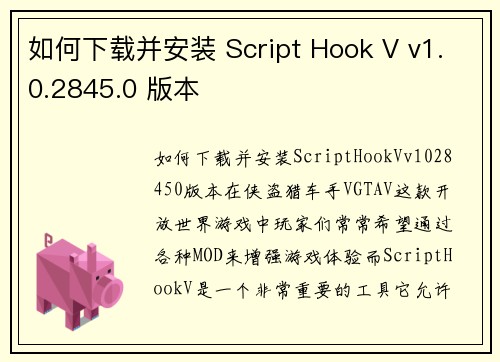 如何下载并安装 Script Hook V v1.0.2845.0 版本
